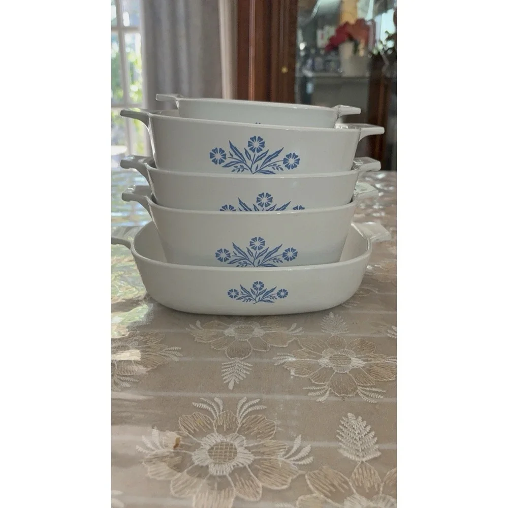 5 pc Lot Set Vintage Corning Ware Blue Cornflower Casserole Baking Dishes